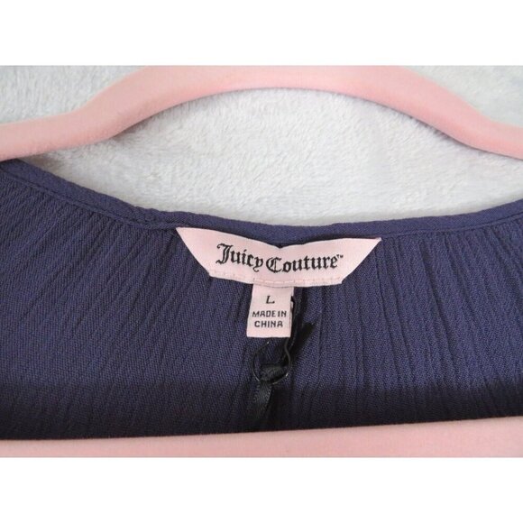 JUICY COUTURE Purple Long Sleeve Tie Neck Gauze Peasant Top Women's Sz Large NWT - Picture 7 of 9